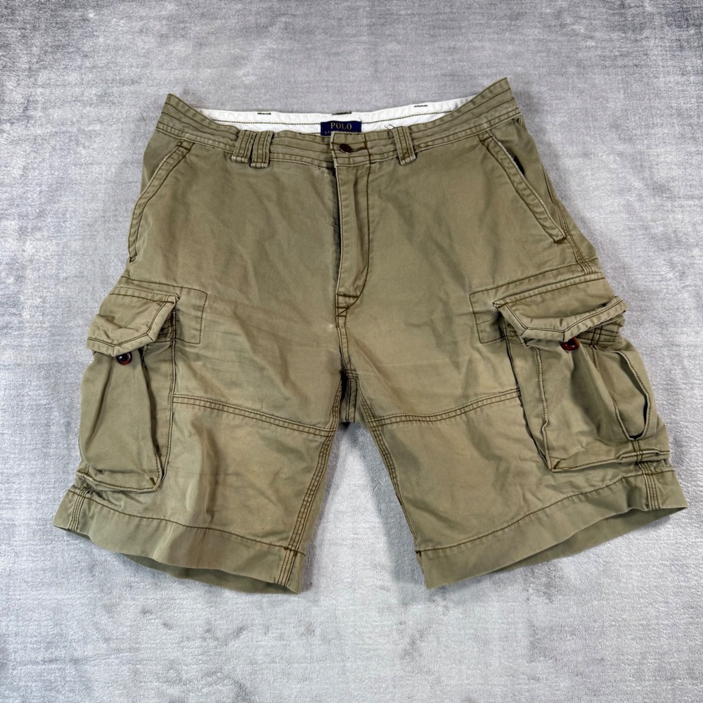 Polo Ralph Lauren Cargo Shorts Mens 34 Khaki Olive Cotton Twill Classic Chino